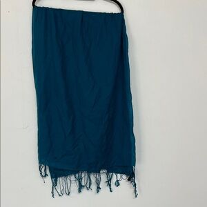 Wood Teal Swim Cover-Up scarf with Fringe 64”+ fringe length 26” width